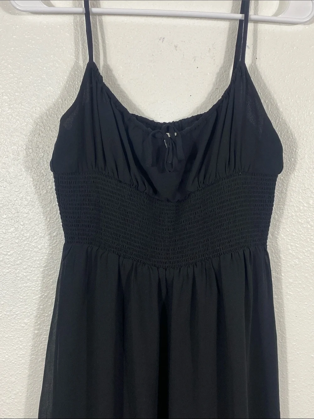 Aritzia Wilfred Black Smocked Mini Dress with Ruffle Hem Size M